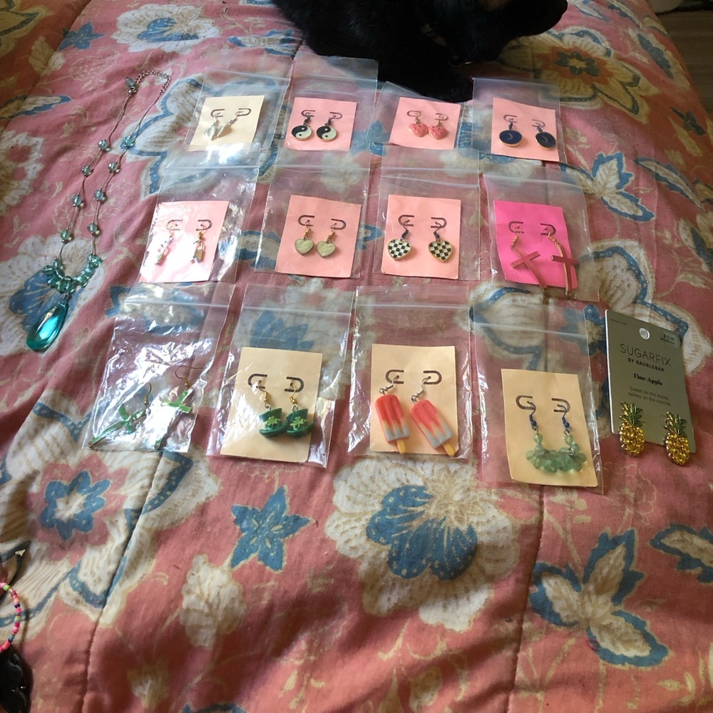 Assorted Pink and Green Themed Earrings Set - Unbranded